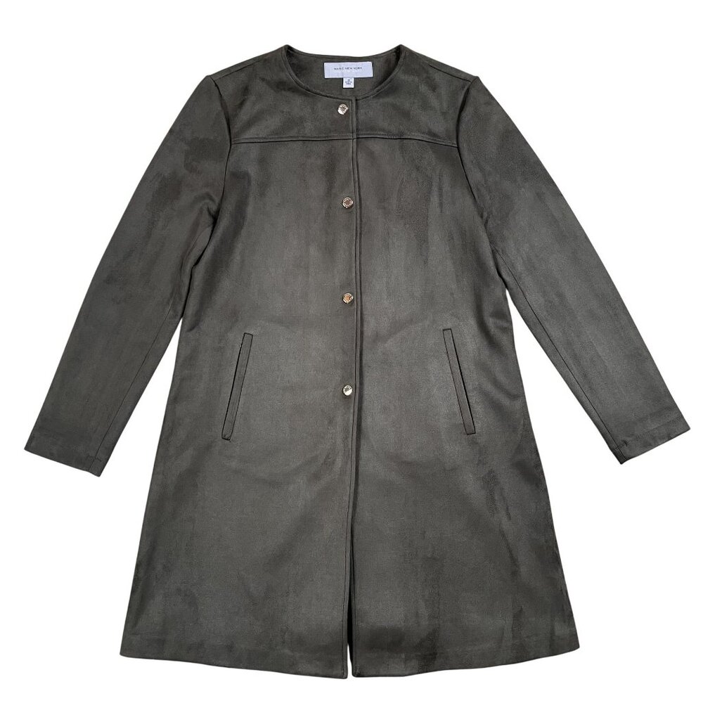 Andrew Marc New York Coat Womens M Forest Green Microsuede Long Snap Button
